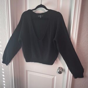 Lulu's Black V-Neck Knit Sweater
